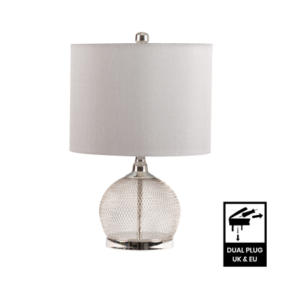 46cm Chrome Wire Mesh Table Lamp with Grey Faux Silk Shade