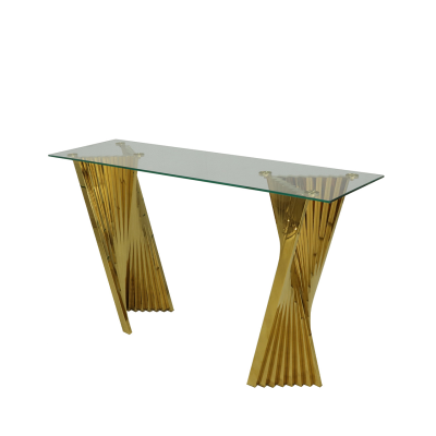 Lucille Gold Metal Console Table with Clear Glass