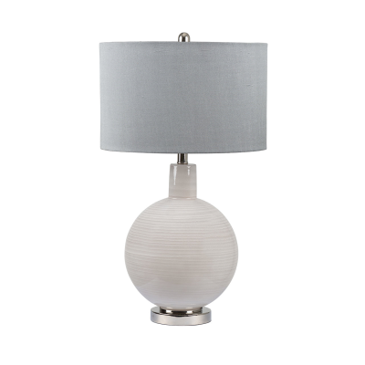 72cm Grey Stripe Table Lamp with Grey Faux Silk Shade