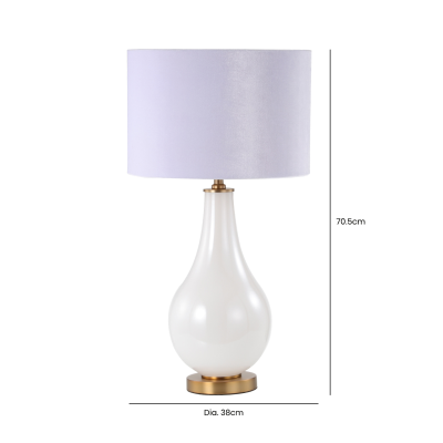 70.5cm White Pearl Glass Table Lamp with White Velvet Shade