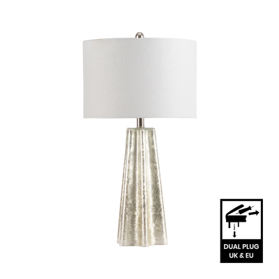 72cm Silver Glass Table Lamp with Grey Linen Shade