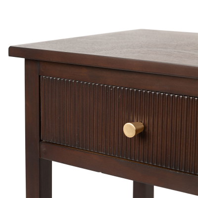 Lindon Walnut Brown 1 Drawer End Table with Gold Handles