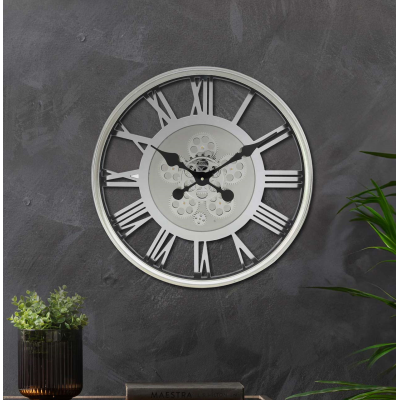 Round 54.50cm Silver Gears Wall Clock
