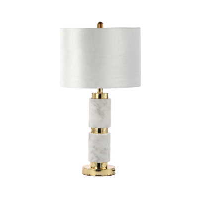 70cm White Marble Table Lamp with Cream Velvet Shade