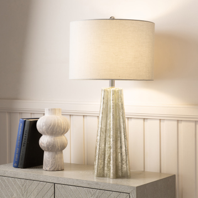 72cm Silver Glass Table Lamp with Grey Linen Shade