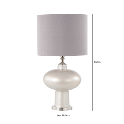 65cm Opal Grey Glass Table Lamp with Grey Faux Silk Shade