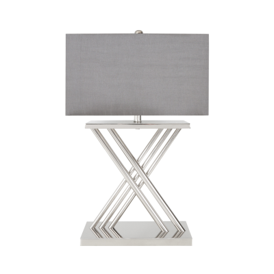 70cm Silver X-Design Table Lamp with Grey Silk Shade