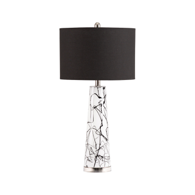 70cm White and Black Splash Table Lamp with Black Linen Shade