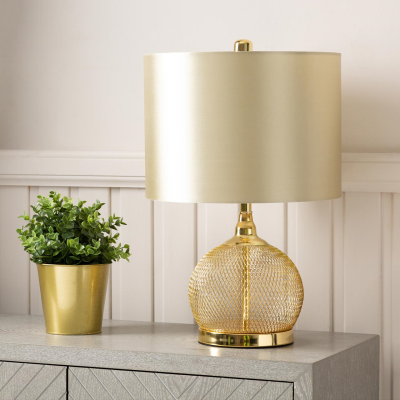 46cm Gold Wire Mesh Table Lamp with Champagne Satin Shade