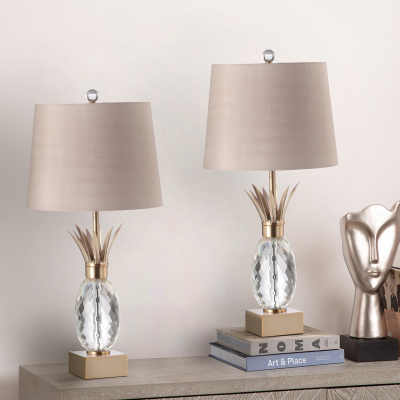 64.1cm Champagne Metal with Pineapple Glass and Taupe Faux Silk Shade Table Lamp