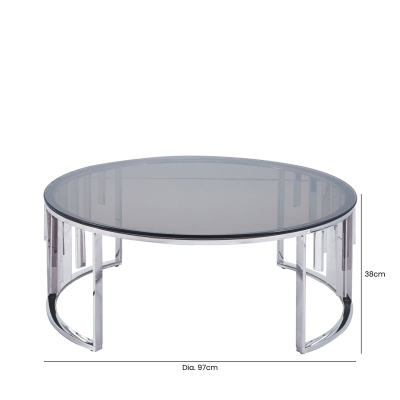 Owen Round Chrome Metal with Smoke Glass Top Coffee Table