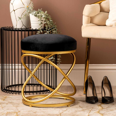 Black Velvet Rizzo Stool with Gold Legs