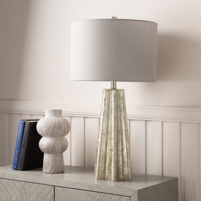 72cm Silver Glass Table Lamp with Grey Linen Shade