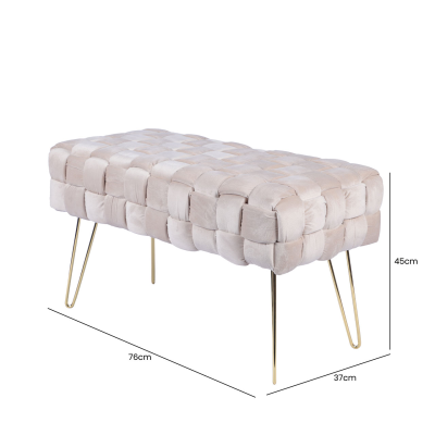 Dark Cream Velvet Woven Bench with Gold Legs