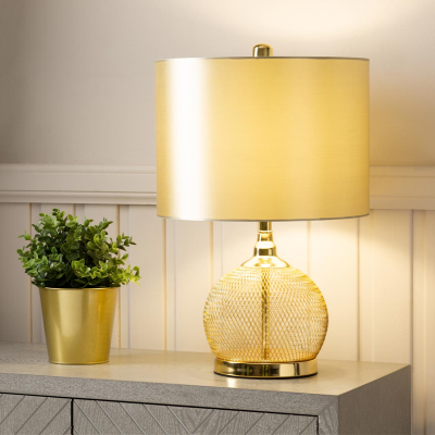 46cm Gold Wire Mesh Table Lamp with Champagne Satin Shade