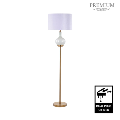 165cm White Pearl Glass Floor Lamp with White Velvet Shade