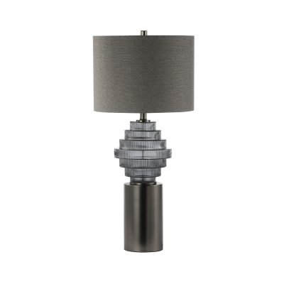 83.5cm Smoke Glass Table Lamp with Grey Linen Shade