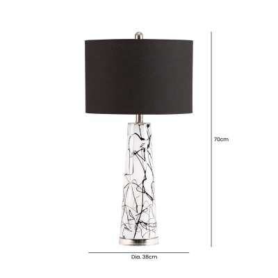 70cm White and Black Splash Table Lamp with Black Linen Shade