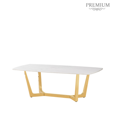 Meghan Gold Metal with White Faux Top Marble Coffee Table