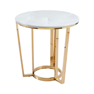 60cm Round Gold with White Faux Marble Top End Table