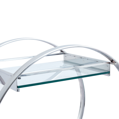 96cm Chrome Metal and Clear Glass Drinks Trolley