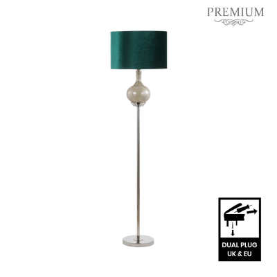 165cm White Mercury Floor Lamp with Dark Green Velvet Shade