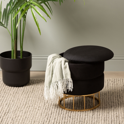 Black Round Storage Stool Gold Base