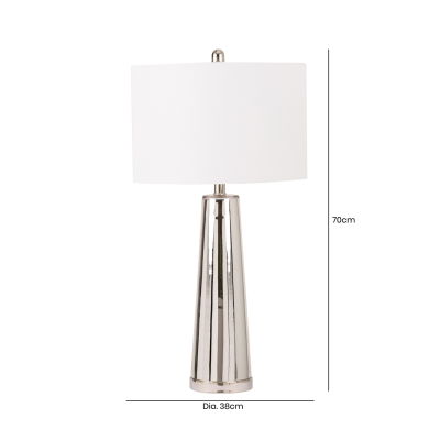 70cm Silver Glass Table Lamp with White Linen Shade