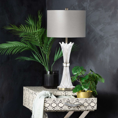 81.5cm Crystal Table Lamp with Grey Linen Shade