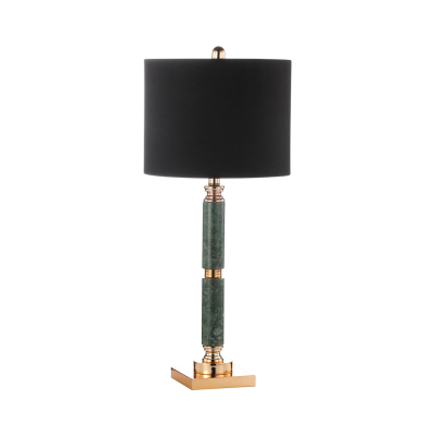 78cm Green Marble Table Lamp with Black Linen Shade