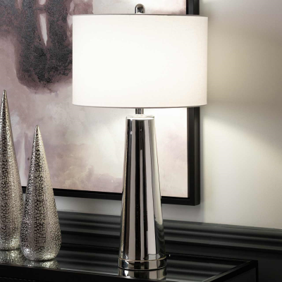 70cm Silver Glass Table Lamp with White Linen Shade