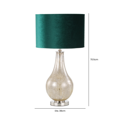 70.5cm White Mercury Glass Table Lamp with Dark Green Velvet Shade