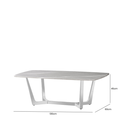 Meghan Chrome Metal with Grey Faux Top Marble Coffee Table