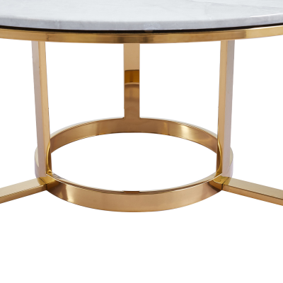 100cm Round Gold Metal with White Faux Top Marble Coffee Table