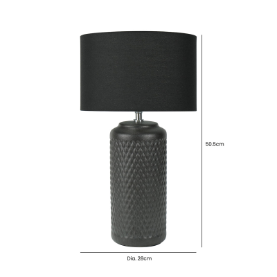 50.5cm Black Patterned Ceramic Table Lamp with Black Linen Shade