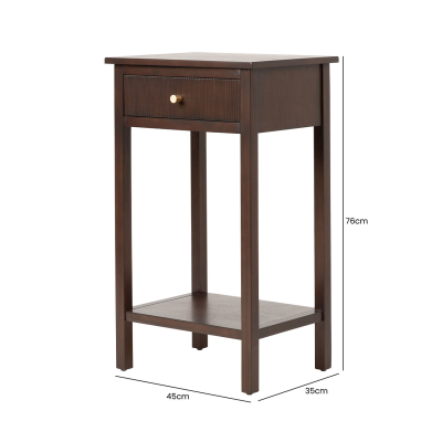 Lindon Walnut Brown 1 Drawer End Table with Gold Handles