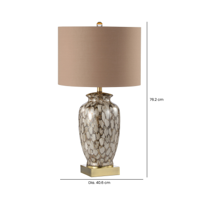 76.2cm Brown Patterned Ceramic Table Lamp with Gold Linen Shade