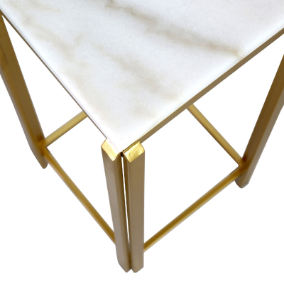 Lena Set of 2 White Marble with Gold Metal Legs End Table