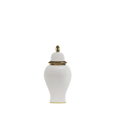 34.8cm White with Gold Lid Ginger Jar