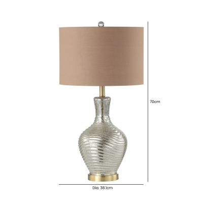 70cm Silver Glass Table Lamp with Dark Taupe Linen Shade