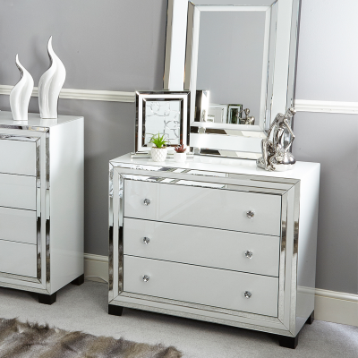 White Manhattan Mirror 3 Drawer Chest