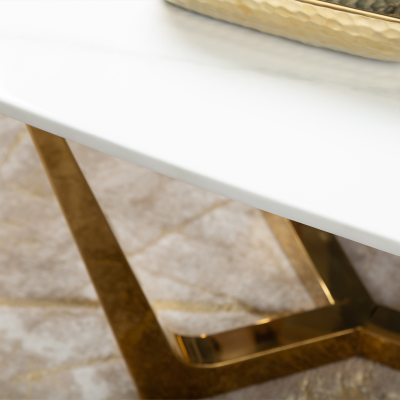 Meghan Gold Metal with White Faux Top Marble Coffee Table