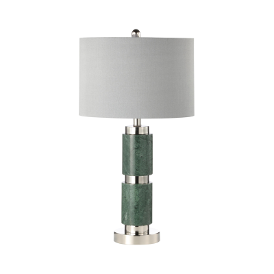 70cm Dark Green Marble Table Lamp with Grey Faux Silk Shade