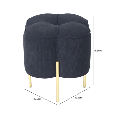 Black Velvet Clover Ottoman with Gold Legs