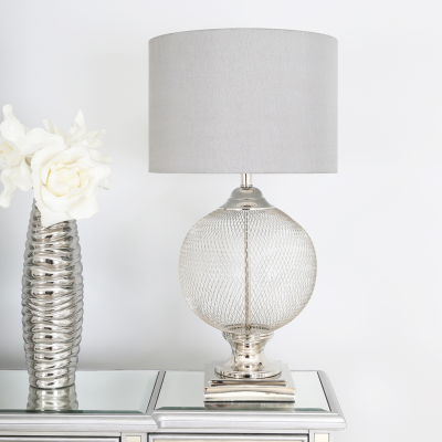 78cm Wire Mesh Table Lamp With Grey Silk Shade