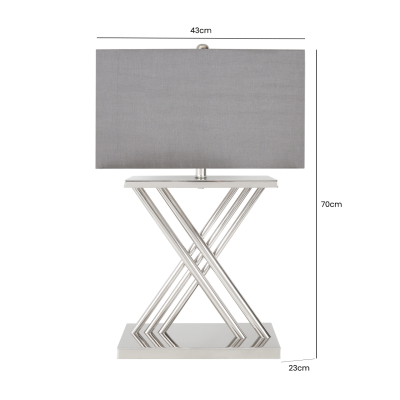 70cm Silver X-Design Table Lamp with Grey Silk Shade