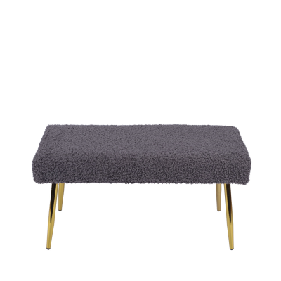 Charcoal Grey Boucle Bench with Gold Legs