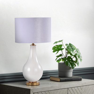 70.5cm White Pearl Glass Table Lamp with White Velvet Shade