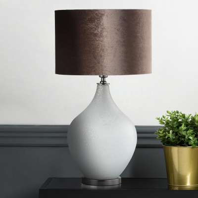 75.5cm Silver Frost Glass with Mocha Velvet Shade Table Lamp