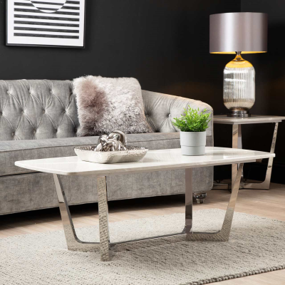 Meghan Chrome Metal with Grey Faux Top Marble Coffee Table